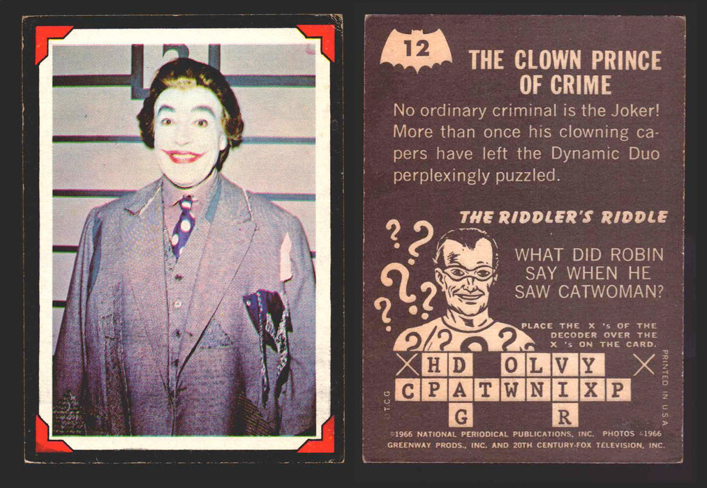 Batman Riddler Back Vintage Trading Card You Pick Singles #1-#38 Topps 1966 #	 12   The Clown Prince of Crime  - TvMovieCards.com