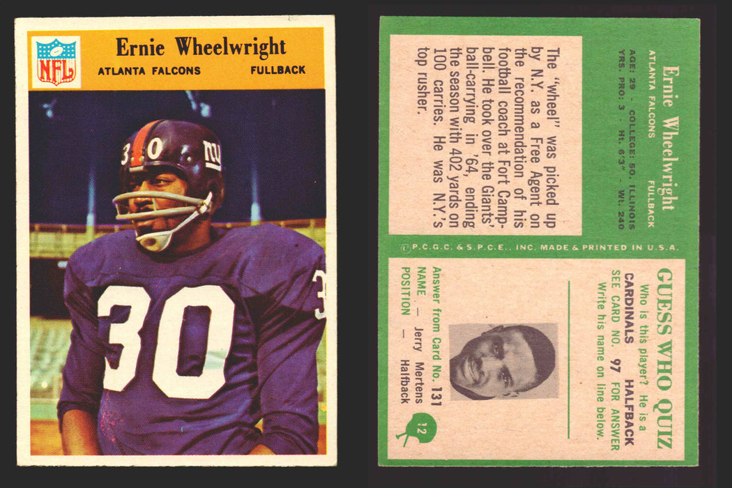 1966 Philadelphia Football NFL Trading Card You Pick Singles #1-#99 VG/EX 12 Ernie Wheelwright - Atlanta Falcons  - TvMovieCards.com