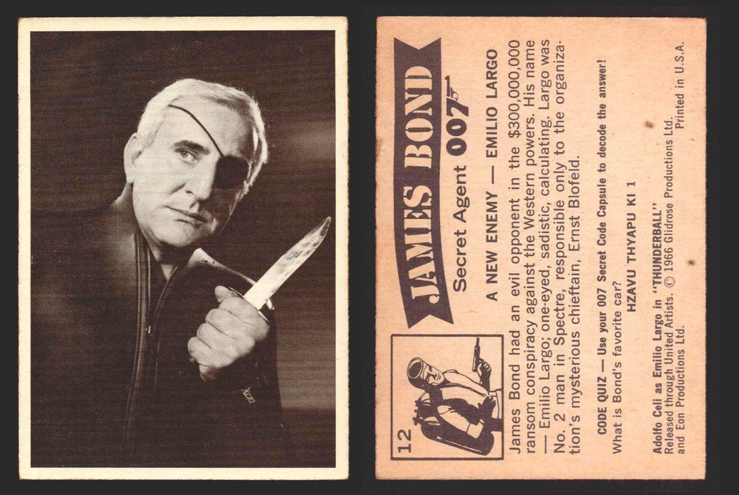 1966 James Bond 007 Thunderball Vintage Trading Cards You Pick Singles #1-66 12   A New Enemy - Emilio Largo  - TvMovieCards.com