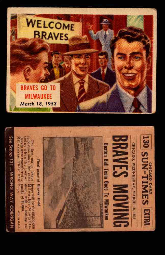 1954 Scoop Newspaper Series 2 Topps Vintage Trading Cards U Pick Singles #78-156 130   Braves Go to Milwaukee  - TvMovieCards.com