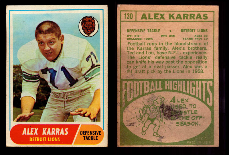 1968 Topps Football Trading Card You Pick Singles #1-#219 G/VG/EX #	130	Alex Karras (HOF)  - TvMovieCards.com