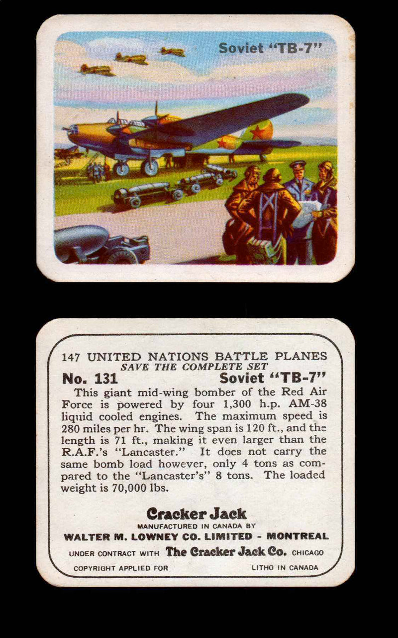Cracker Jack United Nations Battle Planes Vintage You Pick Single Cards #71-147 #131  - TvMovieCards.com