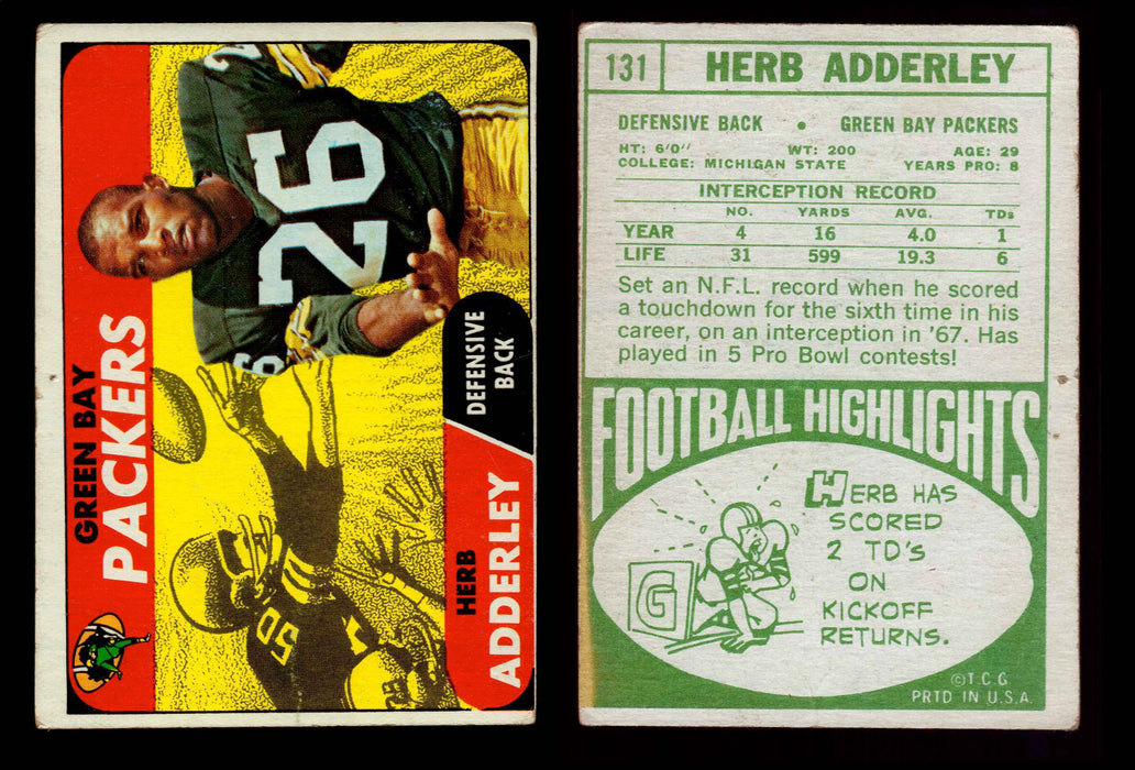 1968 Topps Football Trading Card You Pick Singles #1-#219 G/VG/EX #	131	Herb Adderley (HOF)  - TvMovieCards.com