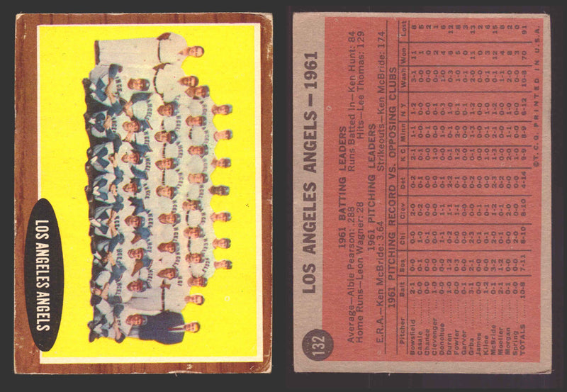 1962 Topps Baseball Trading Card You Pick Singles #100-#199 VG/EX #	132 Los Angeles Angels Team  - TvMovieCards.com