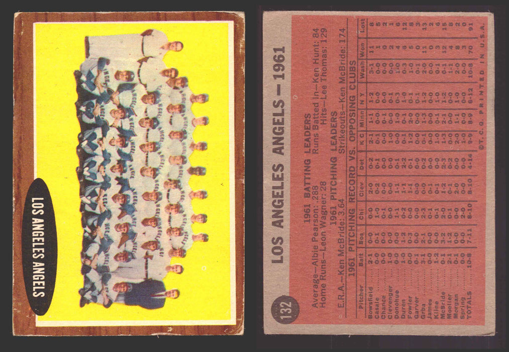 1962 Topps Baseball Trading Card You Pick Singles #100-#199 VG/EX #	132 Los Angeles Angels Team  - TvMovieCards.com
