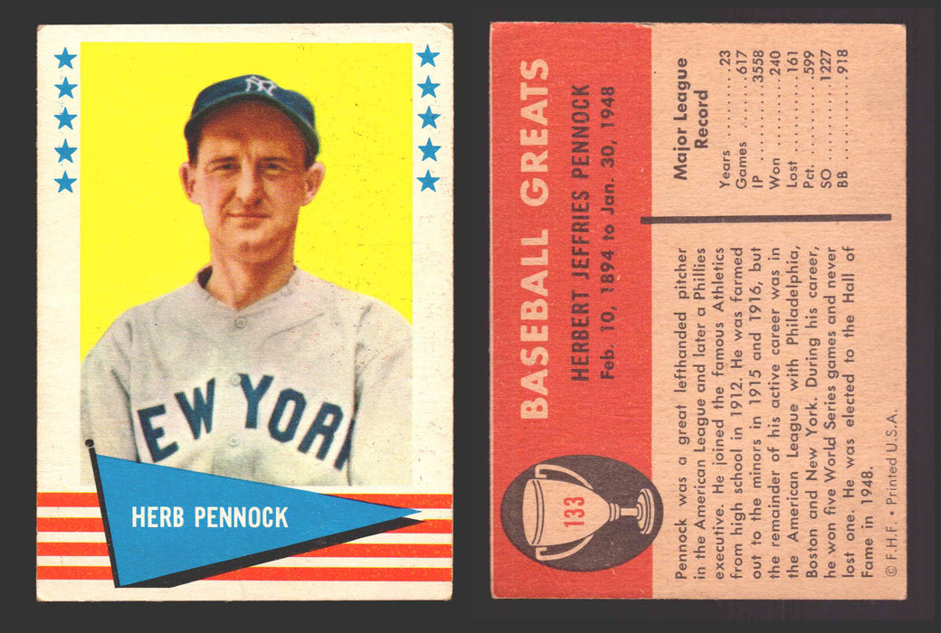 1961 Fleer Baseball Greats Trading Card You Pick Singles #1-#154 VG/EX 133 Herb Pennock  - TvMovieCards.com
