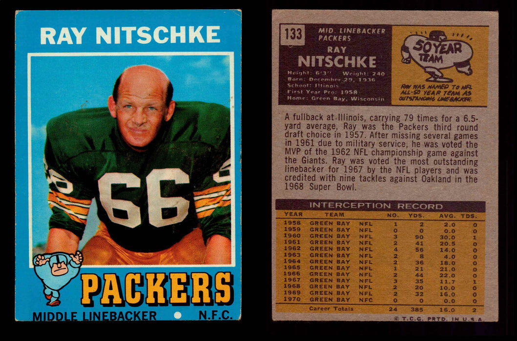 1971 Topps Football Trading Card You Pick Singles #1-#263 G/VG/EX #	133	Ray Nitschke (HOF)  - TvMovieCards.com