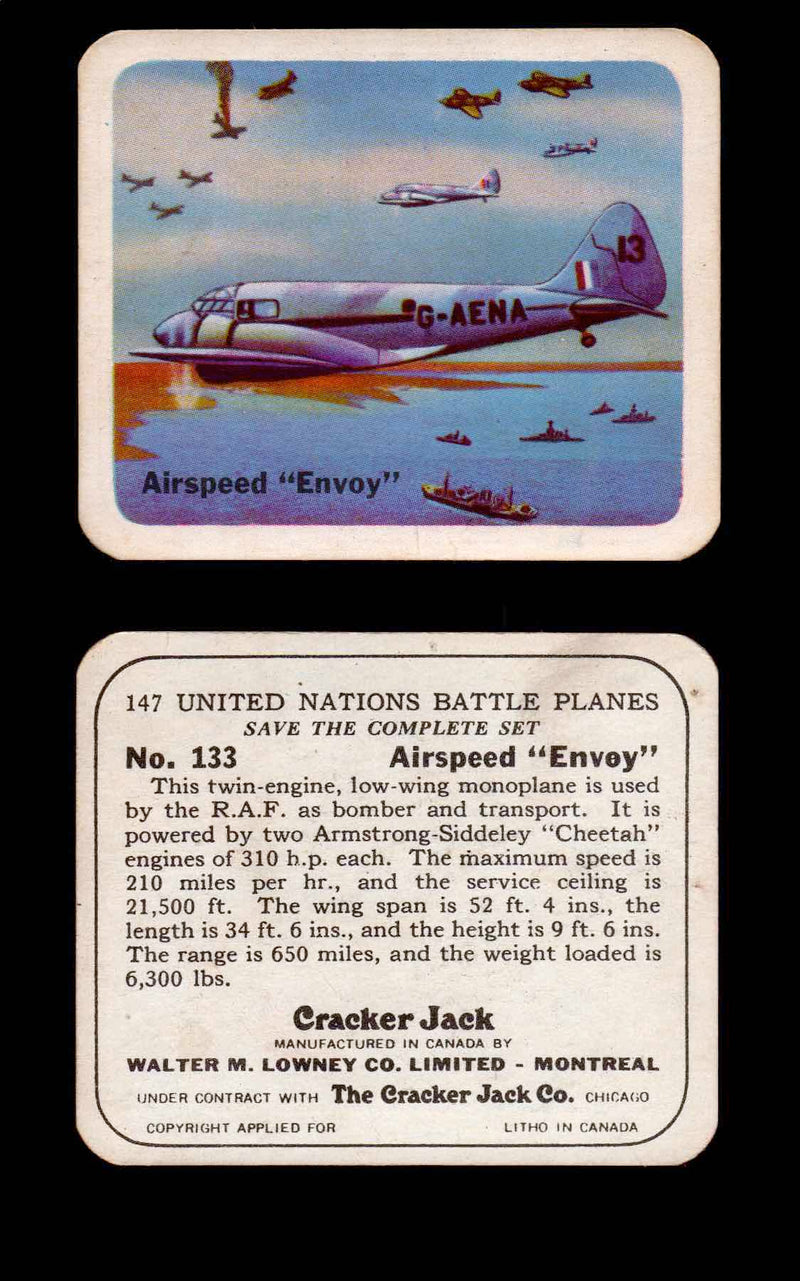 Cracker Jack United Nations Battle Planes Vintage You Pick Single Cards #71-147 #133  - TvMovieCards.com