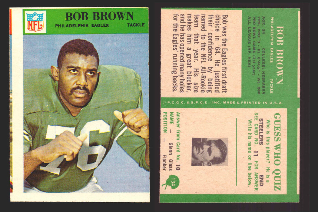 1966 Philadelphia Football NFL Trading Card You Pick Singles #100-196 VG/EX 134 Bob Brown  - Philadelphia Eagles RC  - TvMovieCards.com