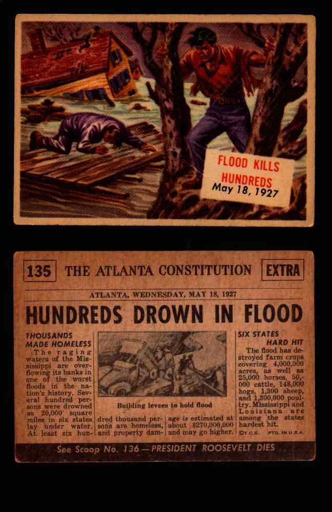 1954 Scoop Newspaper Series 2 Topps Vintage Trading Cards U Pick Singles #78-156 135   Flood Kills Hundreds  - TvMovieCards.com
