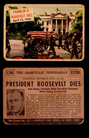 1954 Scoop Newspaper Series 2 Topps Vintage Trading Cards U Pick Singles #78-156 136   Franklin Roosevelt Dies  - TvMovieCards.com