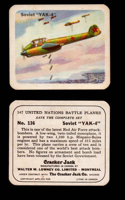 Cracker Jack United Nations Battle Planes Vintage You Pick Single Cards #71-147 #136  - TvMovieCards.com