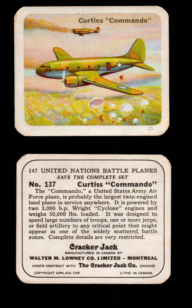 Cracker Jack United Nations Battle Planes Vintage You Pick Single Cards #71-147 #137  - TvMovieCards.com