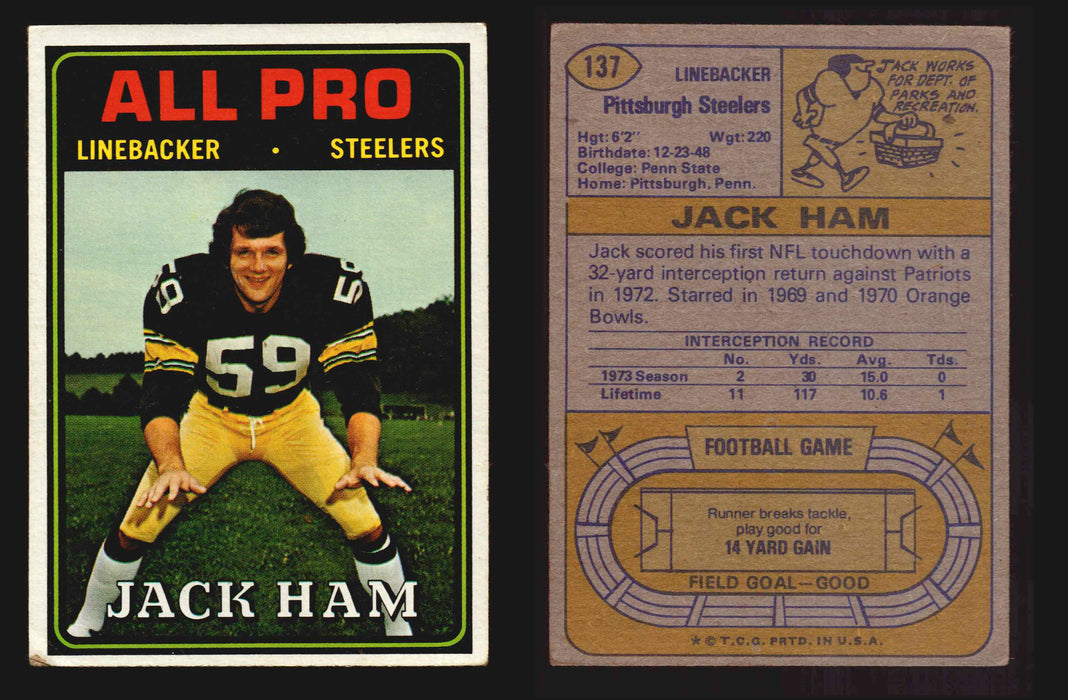 1974 Topps Football Trading Card You Pick Singles #1-#528 G/VG/EX #	137	Jack Ham (HOF)  - TvMovieCards.com