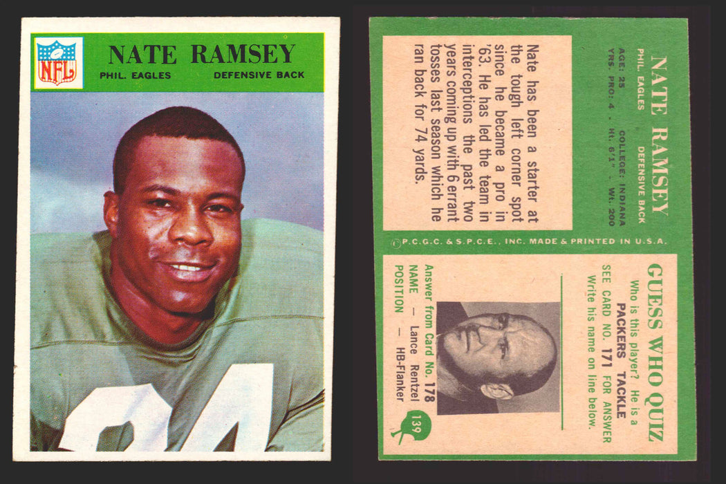1966 Philadelphia Football NFL Trading Card You Pick Singles #100-196 VG/EX 139 Nate Ramsey - Philadelphia Eagles  - TvMovieCards.com