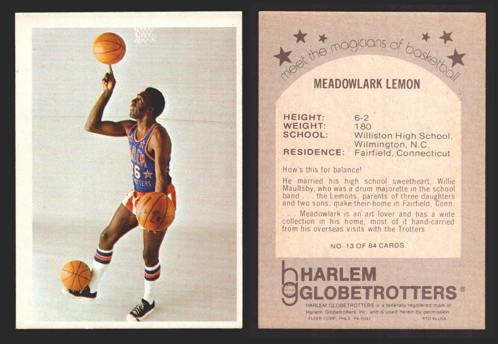 1971 Harlem Globetrotters Fleer Vintage Trading Card You Pick Singles #1-84 13 of 84   Meadowlark Lemon  - TvMovieCards.com