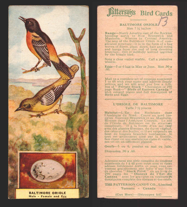 1924 Patterson's Bird Chocolate Vintage Trading Cards U Pick Singles #1-46 13 Baltimore Oriole  - TvMovieCards.com