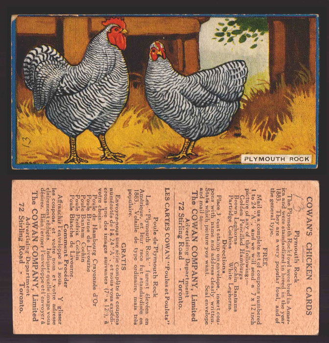 1924 V12 Cowans Chicken Pictures Vintage Trading Cards You Pick Singles #1-24 #13 Plymouth Rock  - TvMovieCards.com