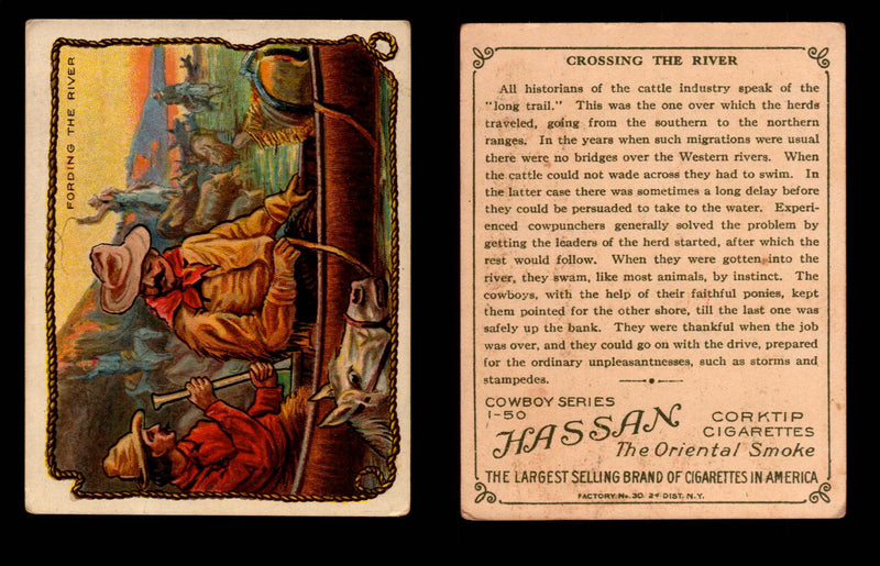 1909 T53 Hassan Cigarettes Cowboy Series #1-50 Trading Cards Singles #13 Fording The River  - TvMovieCards.com