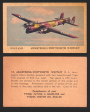 1940 Tydol Aeroplanes Flying A Gasoline You Pick Single Trading Card #1-40 #	13	Armstrong-Whitworth Whitley  - TvMovieCards.com
