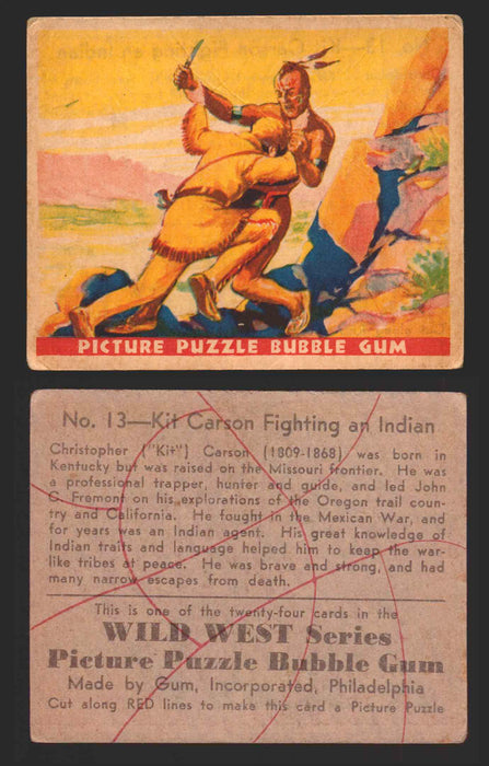 Wild West Series Vintage Trading Card You Pick Singles #1-#49 Gum Inc. 1933 13   Kit Carson Fighting an Indian  - TvMovieCards.com
