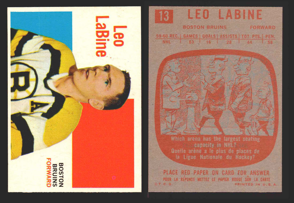 1960-61 Topps Hockey NHL Trading Card You Pick Single Cards #1 - 66 EX/NM 13 Leo Labine  - TvMovieCards.com