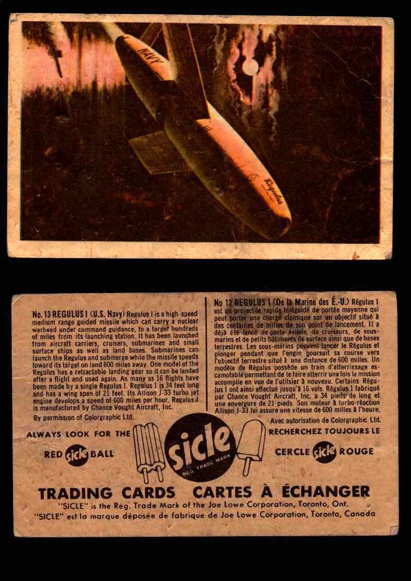 1959 Sicle Aircraft & Missile Canadian Vintage Trading Card U Pick Singles #1-25 #13 Regulus I  - TvMovieCards.com