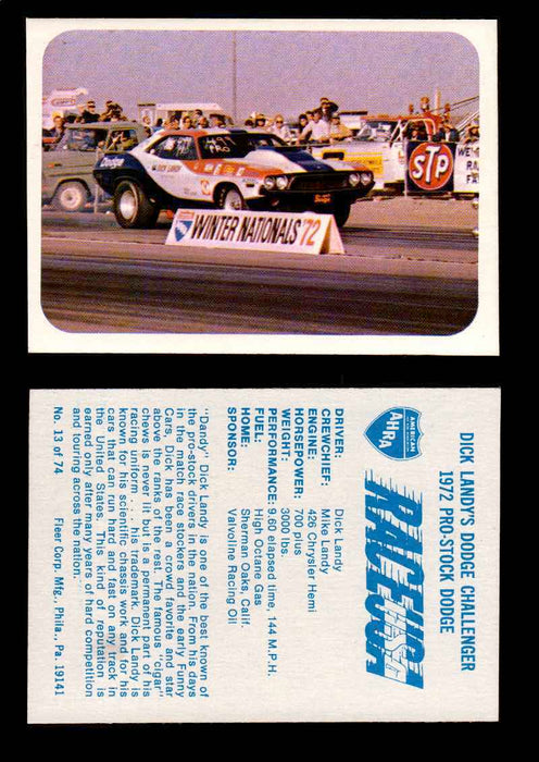Race USA AHRA Drag Champs 1973 Fleer Vintage Trading Cards You Pick Singles 13 of 74   Dick Landy's Dodge Challenger  - TvMovieCards.com