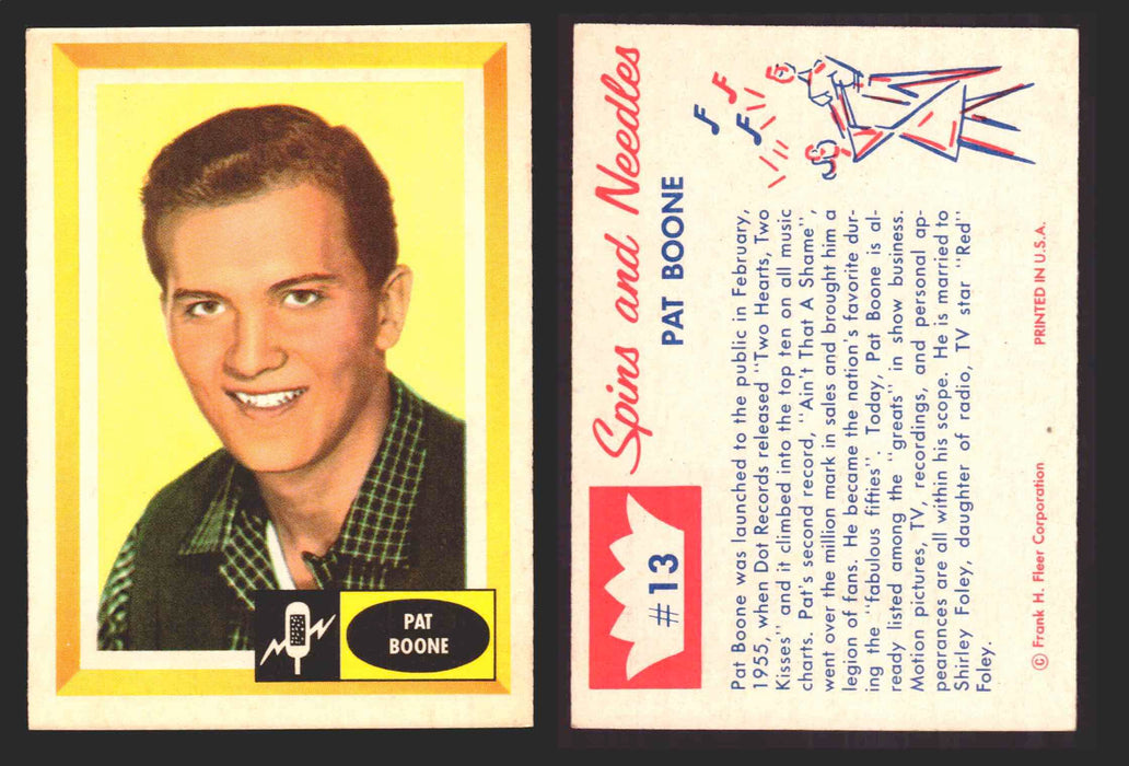 1960 Spins and Needles Vintage Trading Cards You Pick Singles #1-#80 Fleer 13   Pat Boone  - TvMovieCards.com