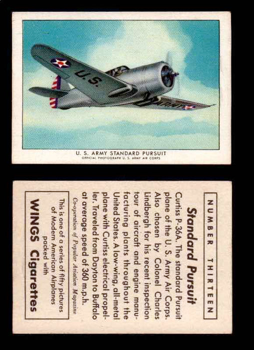 1940 Modern American Airplanes Series 1 Vintage Trading Cards Pick Singles #1-50 13 U.S. Army Standard Pursuit (Curtiss P-36A)  - TvMovieCards.com