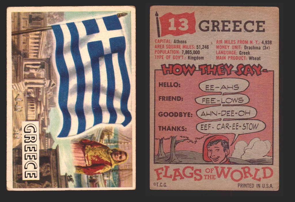 1956 Flags of the World Vintage Trading Cards You Pick Singles #1-#80 Topps 13	Greece  - TvMovieCards.com