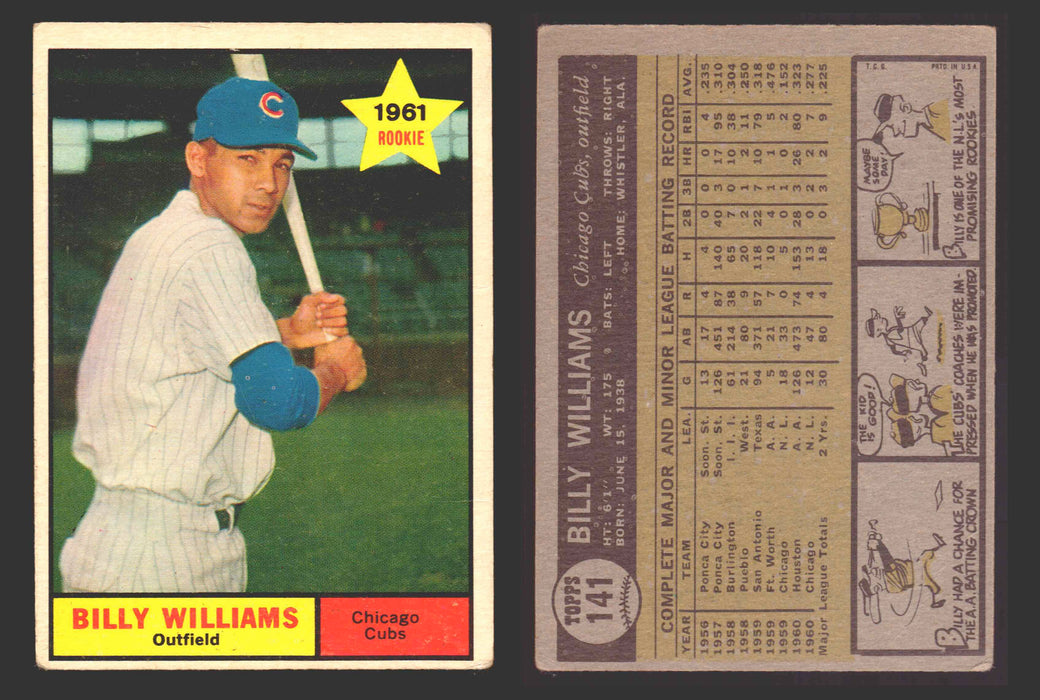 1961 Topps Baseball Trading Card You Pick Singles #100-#199 VG/EX #	141 Billy Williams - Chicago Cubs RC  - TvMovieCards.com