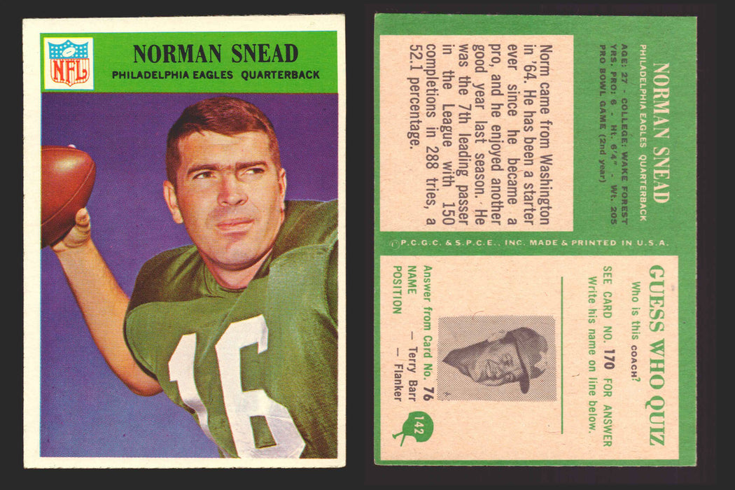 1966 Philadelphia Football NFL Trading Card You Pick Singles #100-196 VG/EX 142 Norman Snead - Philadelphia Eagles  - TvMovieCards.com