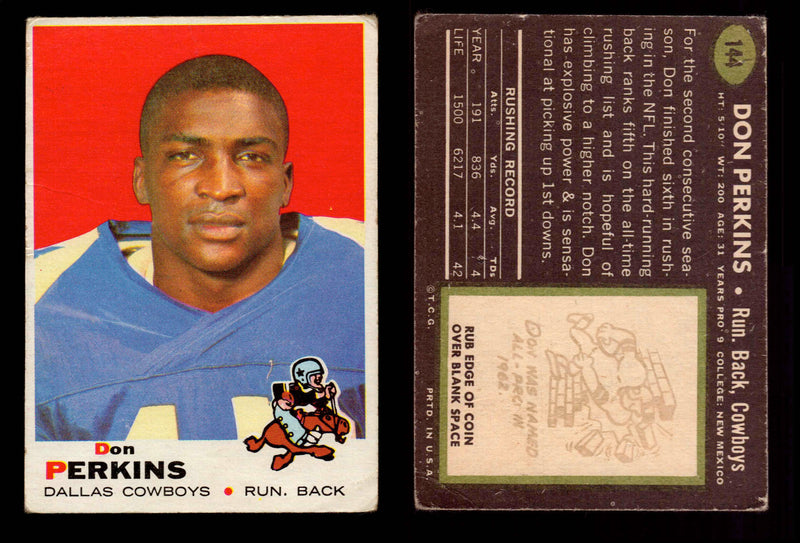 1969 Topps Football Trading Card You Pick Singles #1-#263 G/VG/EX #	144	Don Perkins  - TvMovieCards.com