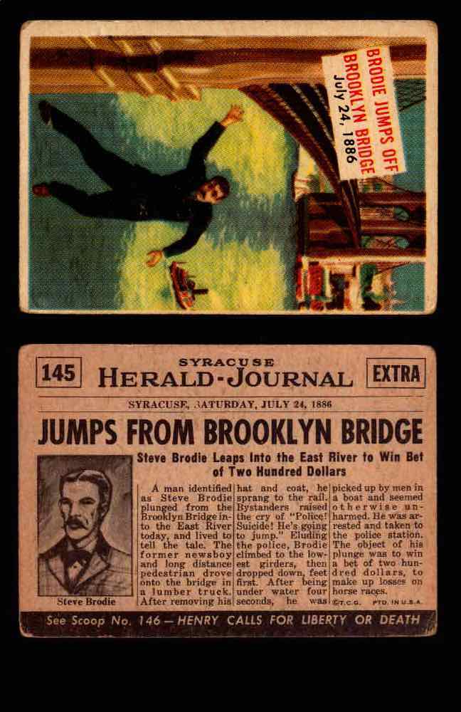 1954 Scoop Newspaper Series 2 Topps Vintage Trading Cards U Pick Singles #78-156 145   Brodie Jumps off Brooklyn Birdge  - TvMovieCards.com