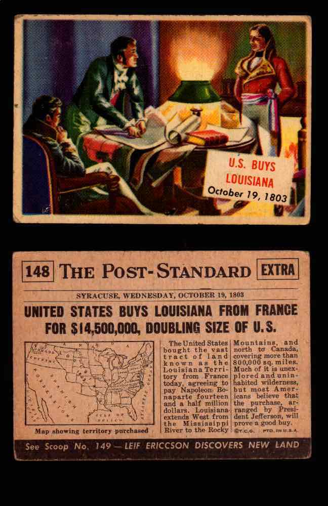 1954 Scoop Newspaper Series 2 Topps Vintage Trading Cards U Pick Singles #78-156 148   U.S. Buys Louisiana  - TvMovieCards.com