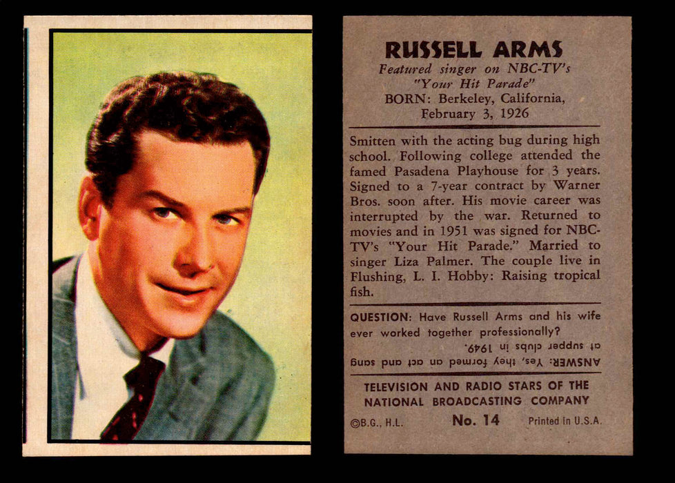 1953 Bowman NBC TV & Radio Stars Vintage Trading Card You Pick Singles #1-96 #14 Russel Arms  - TvMovieCards.com