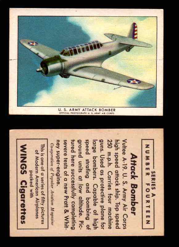 1940 Modern American Airplanes Series A Vintage Trading Cards Pick Singles #1-50 14 U.S. Army Attack Bomber (Vultee A-19)  - TvMovieCards.com