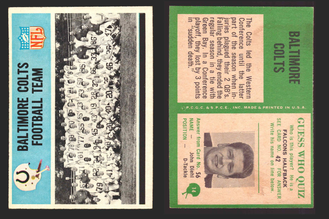 1966 Philadelphia Football NFL Trading Card You Pick Singles #1-#99 VG/EX 14 Baltimore Colts Team  - TvMovieCards.com
