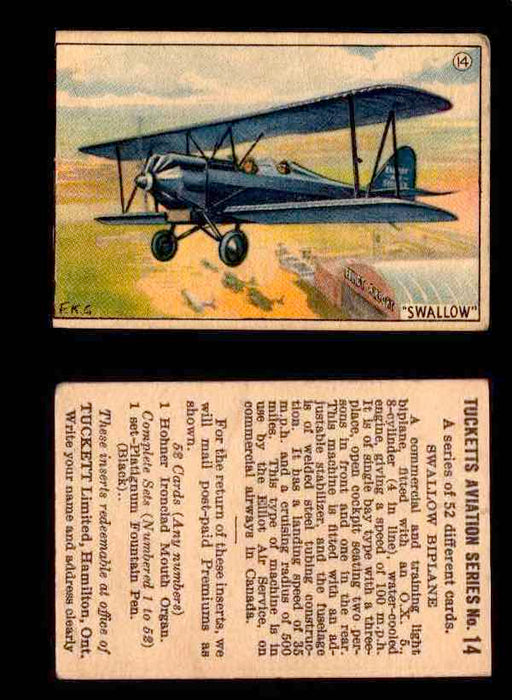 1929 Tucketts Aviation Series 1 Vintage Trading Cards You Pick Singles #1-52 #14 Swallow Biplane  - TvMovieCards.com