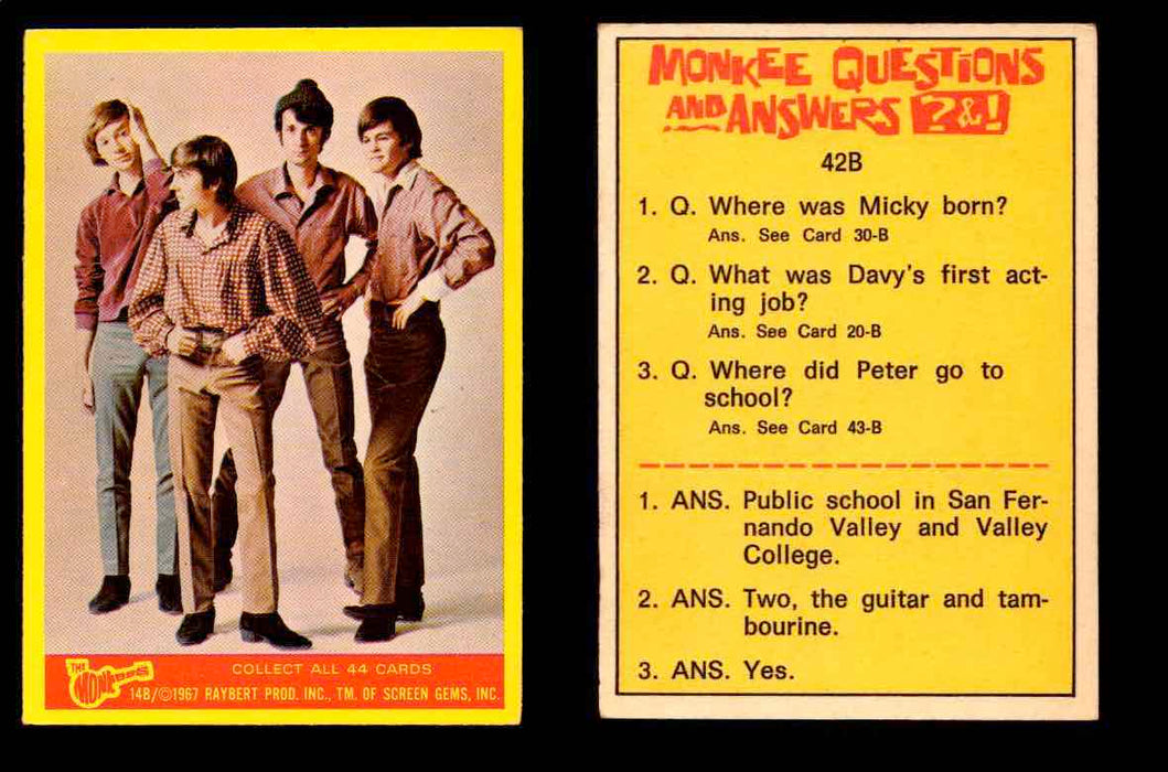 The Monkees Series B TV Show 1967 Vintage Trading Cards You Pick Singles #1B-44B #14  - TvMovieCards.com