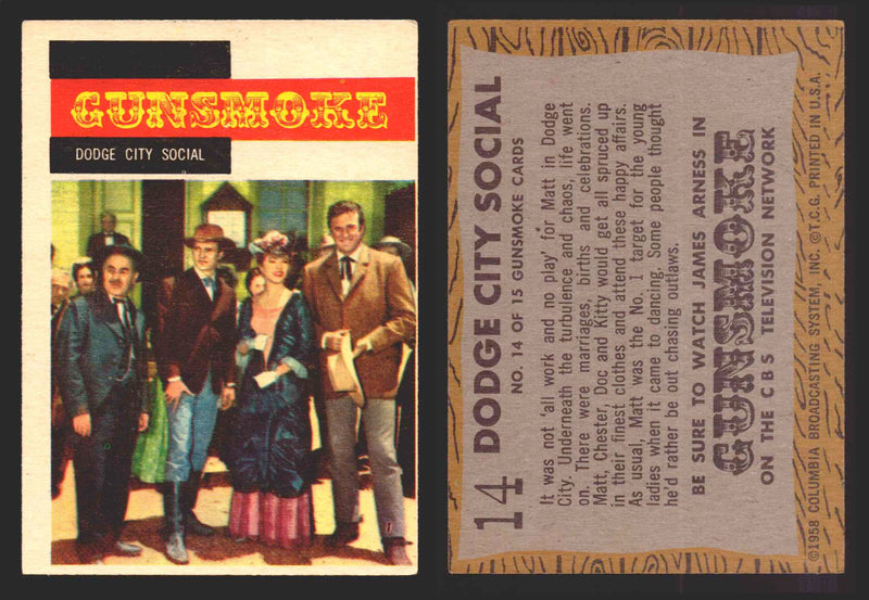 1958 TV Westerns Topps Vintage Trading Cards You Pick Singles #1-71 14   Dodge City Social  - TvMovieCards.com