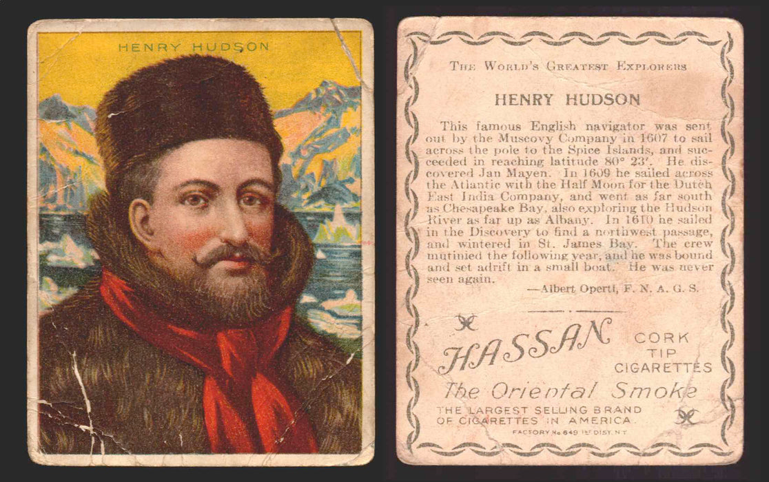 1910 T118 Hassan Cigarettes World's Greatest Explorers Trading Cards Singles #14 Henry Hudson  - TvMovieCards.com