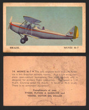 1940 Tydol Aeroplanes Flying A Gasoline You Pick Single Trading Card #1-40 #	14	Muniz M-7  - TvMovieCards.com