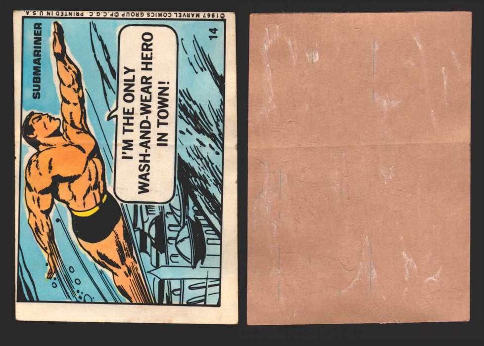 1967 Philadelphia Gum Marvel Super Hero Stickers Vintage You Pick Singles #1-55 14   Submariner - I'm the only wash-and-wear hero in town!  - TvMovieCards.com