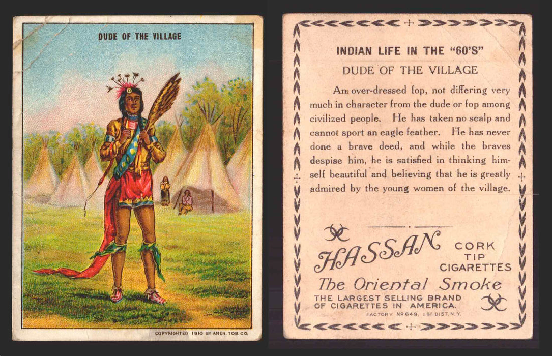 1910 T73 Hassan Cigarettes Indian Life In The 60's Tobacco Trading Cards Singles #14 Dude of the Village  - TvMovieCards.com