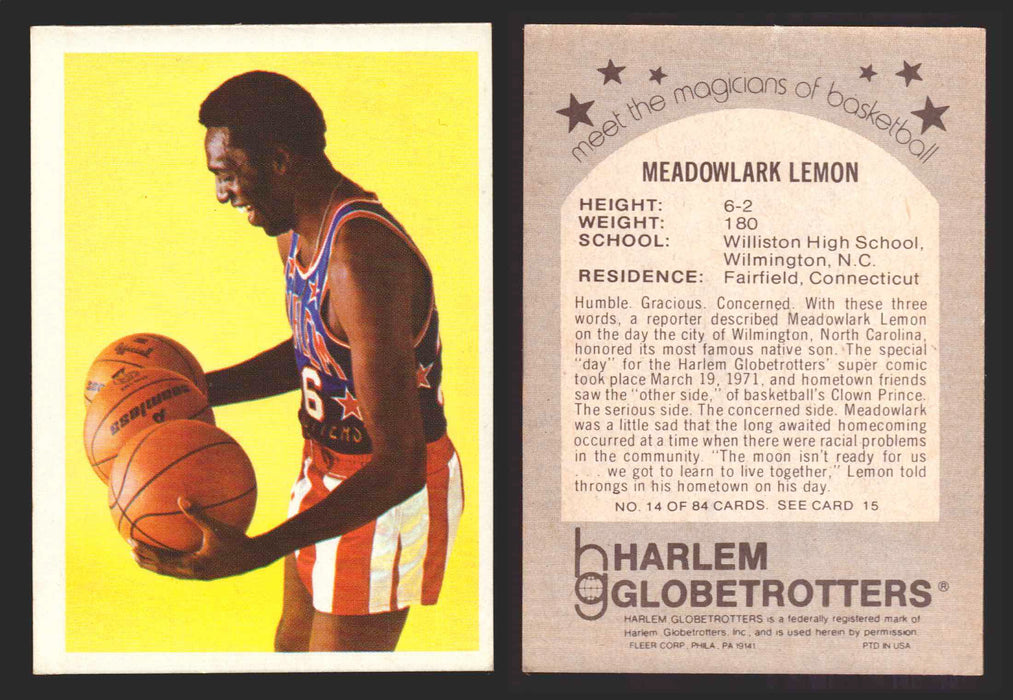 1971 Harlem Globetrotters Fleer Vintage Trading Card You Pick Singles #1-84 14 of 84   Meadowlark Lemon  - TvMovieCards.com
