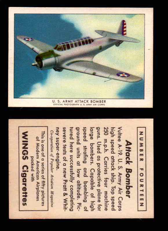 1940 Modern American Airplanes Series 1 Vintage Trading Cards Pick Singles #1-50 14 U.S. Army Attack Bomber (Vultee A-19)  - TvMovieCards.com