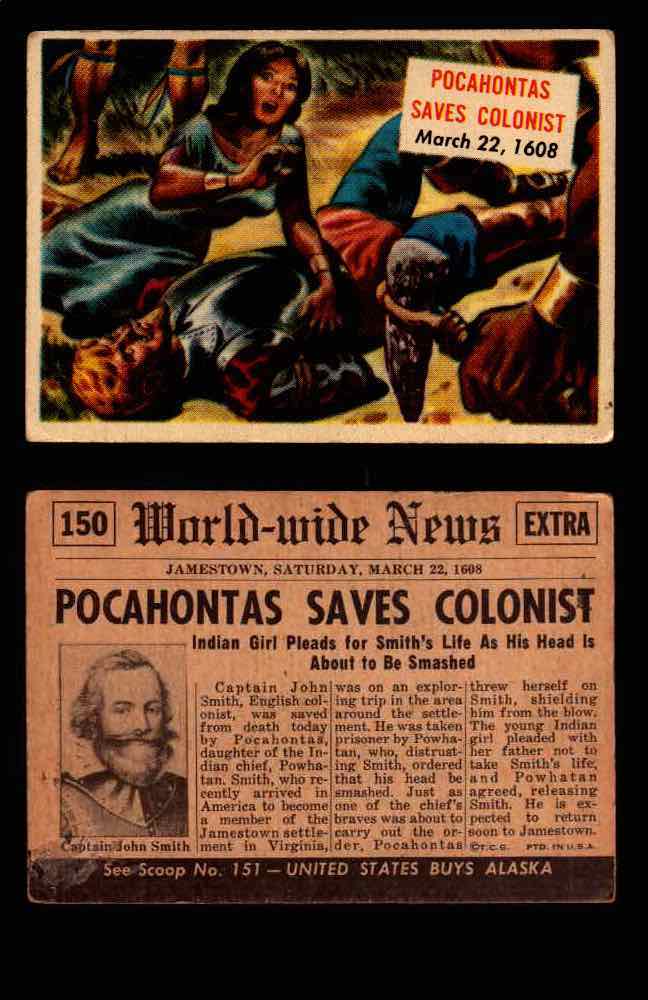 1954 Scoop Newspaper Series 2 Topps Vintage Trading Cards U Pick Singles #78-156 150   Pocahontas Saves Colonist  - TvMovieCards.com