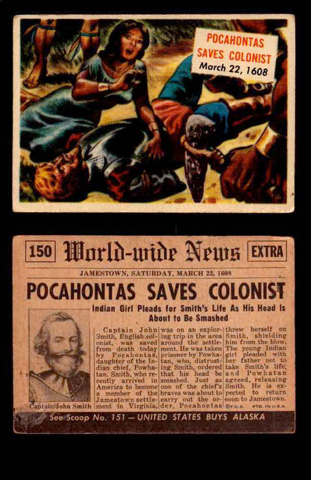 1954 Scoop Newspaper Series 2 Topps Vintage Trading Cards U Pick Singles #78-156 150   Pocahontas Saves Colonist  - TvMovieCards.com